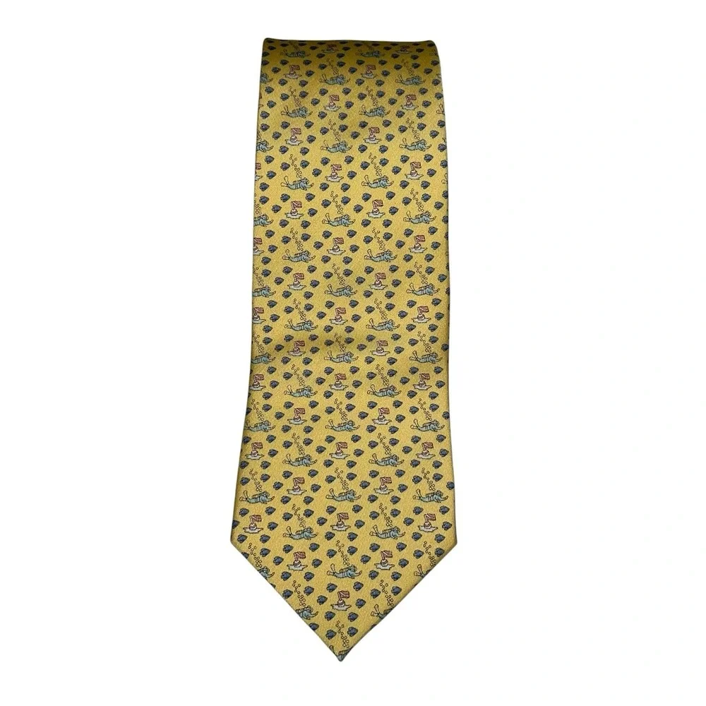 Vineyard Vines Shep & Ian‎ 100% Silk Yellow Scuba Diving Ocean Fish Sea Tie USA